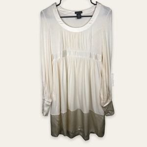 Moda International White Tone Pleated Ruched Draped Silk Trim Dress